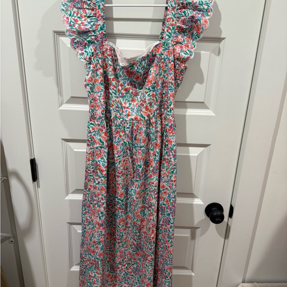 Jcrew Floral Ruffle Midi Dress